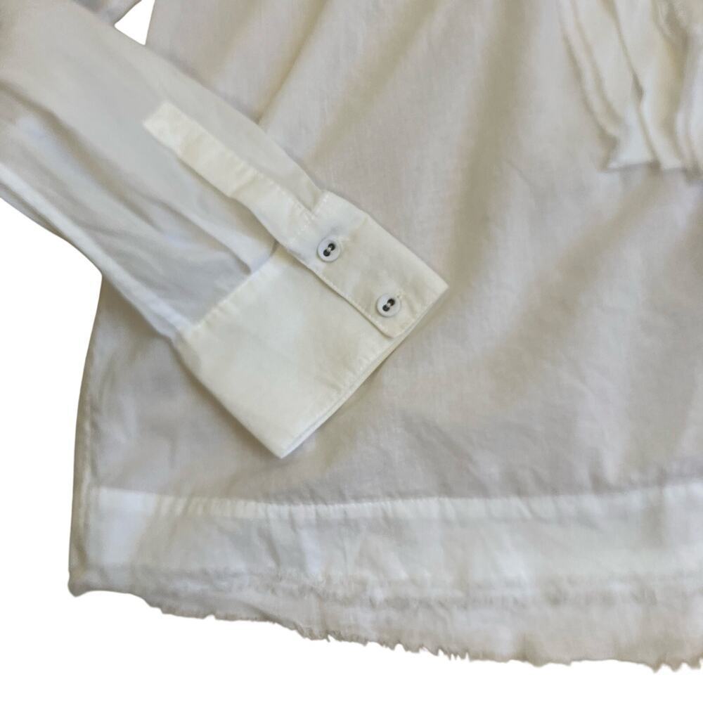 FREE PEOPLE Sz M White Breezy Button Down Shirt Hooded Blouse Raw Trims Cotton - Picture 11 of 16